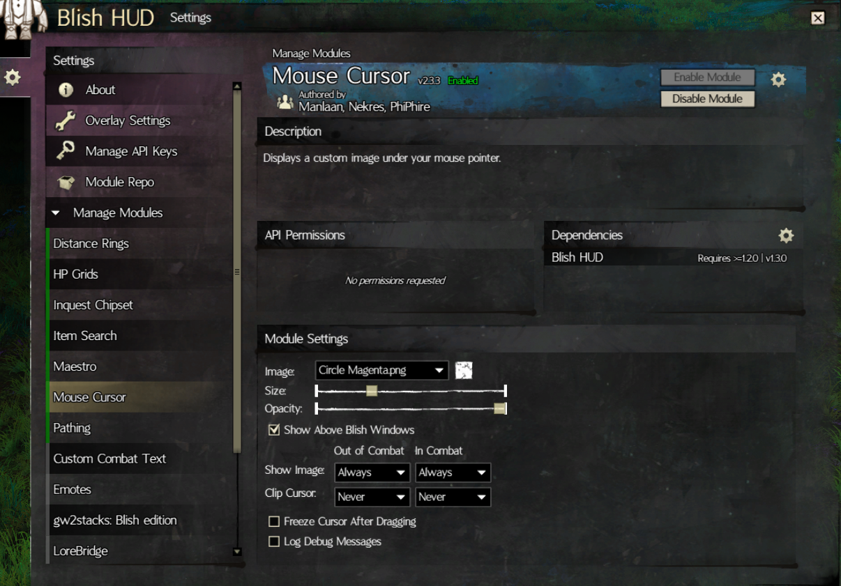 Mouse Cursor 모듈 화면
