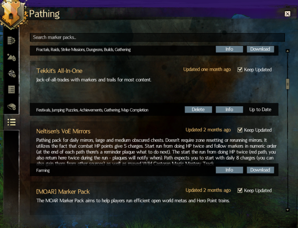 Pathing 모듈 마커팩 다운로드 화면