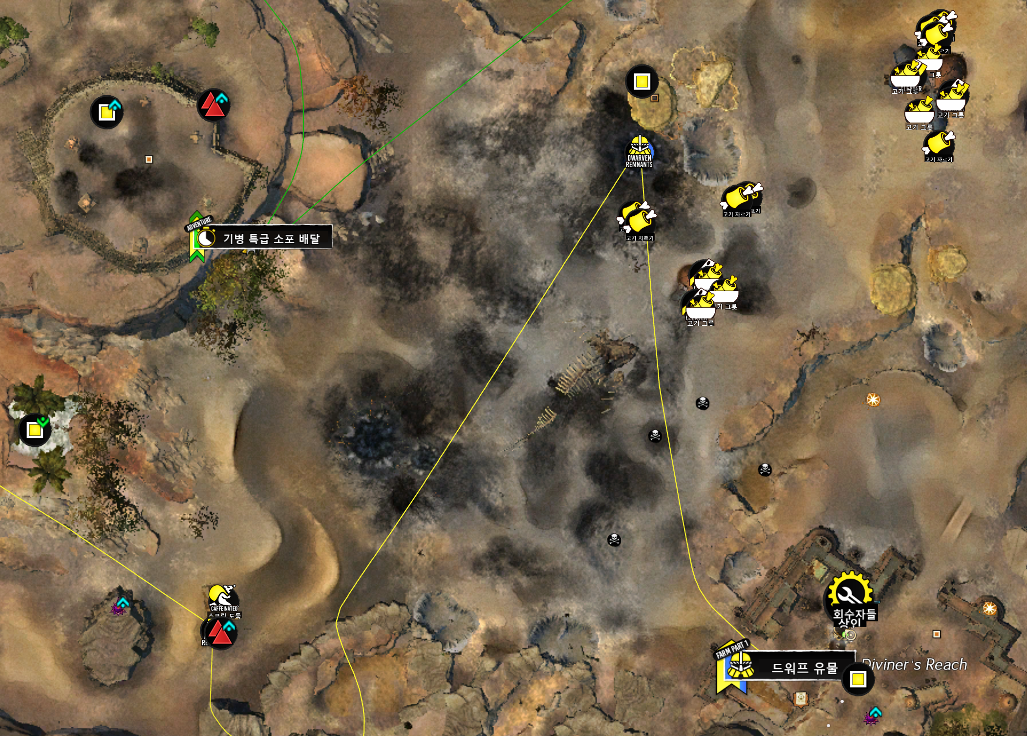 맵에서 마커가 한글로 표시된 모습